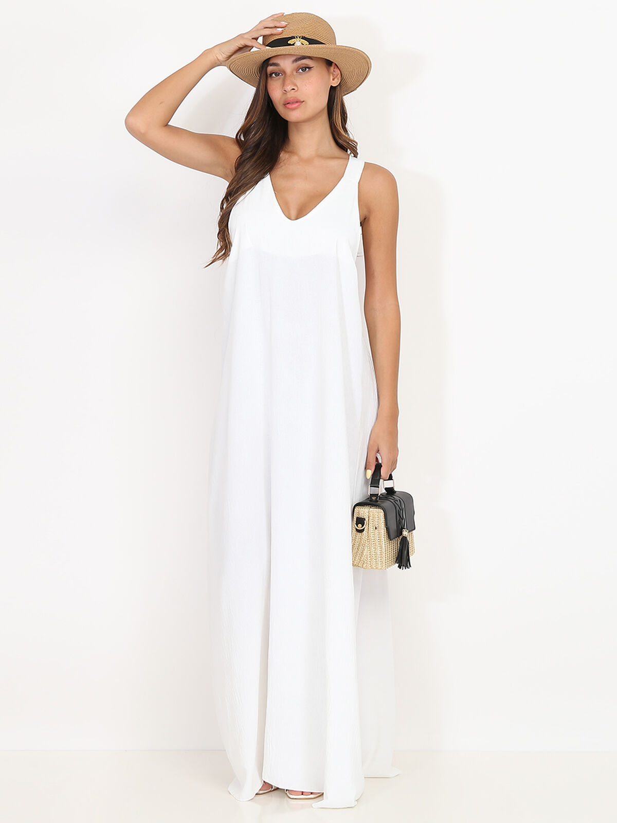 Robe longue et ample à dos croisé- Blanc