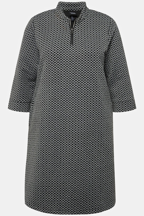 Jacquard-Kleid, Stehkragen, Reißverschluss, 3/4-Arm