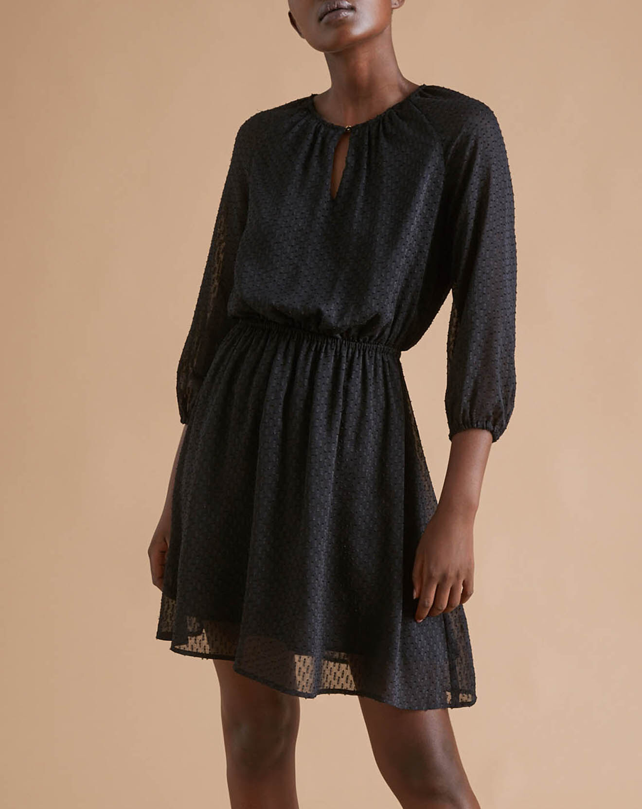 Cyrillus Robe courte à plumetis noire