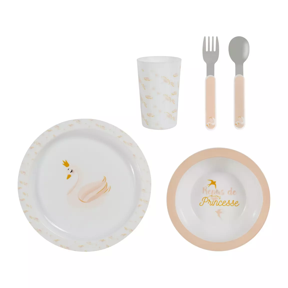 Coffret repas 5 pièces Cygne Rose