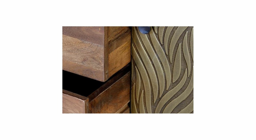 Bahut 3 tiroirs bois, bronze marron 160x40x78cm - bois-bronze