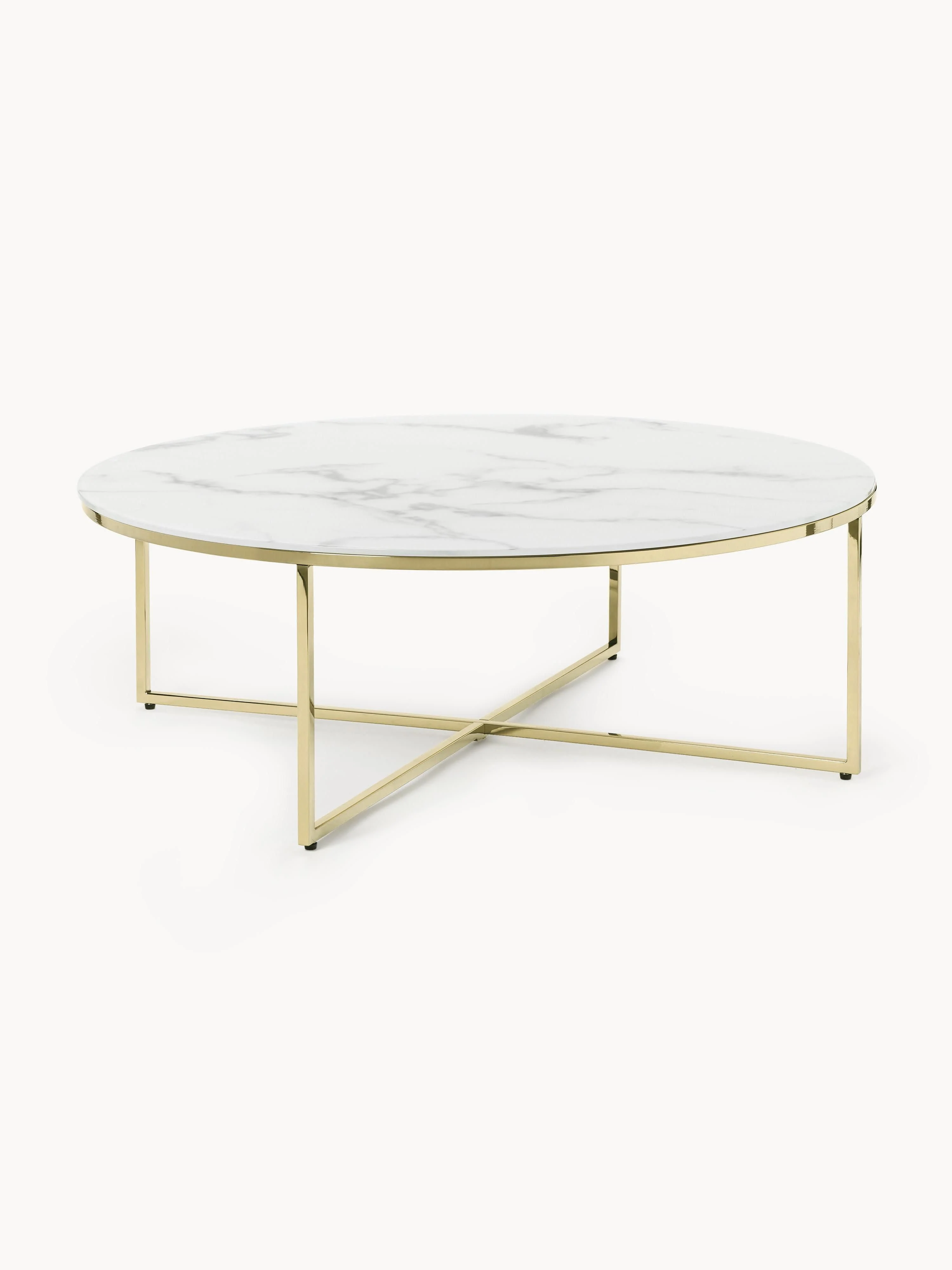 Ronde XL-salontafel Antigua met glazen tafelblad in marmerlook