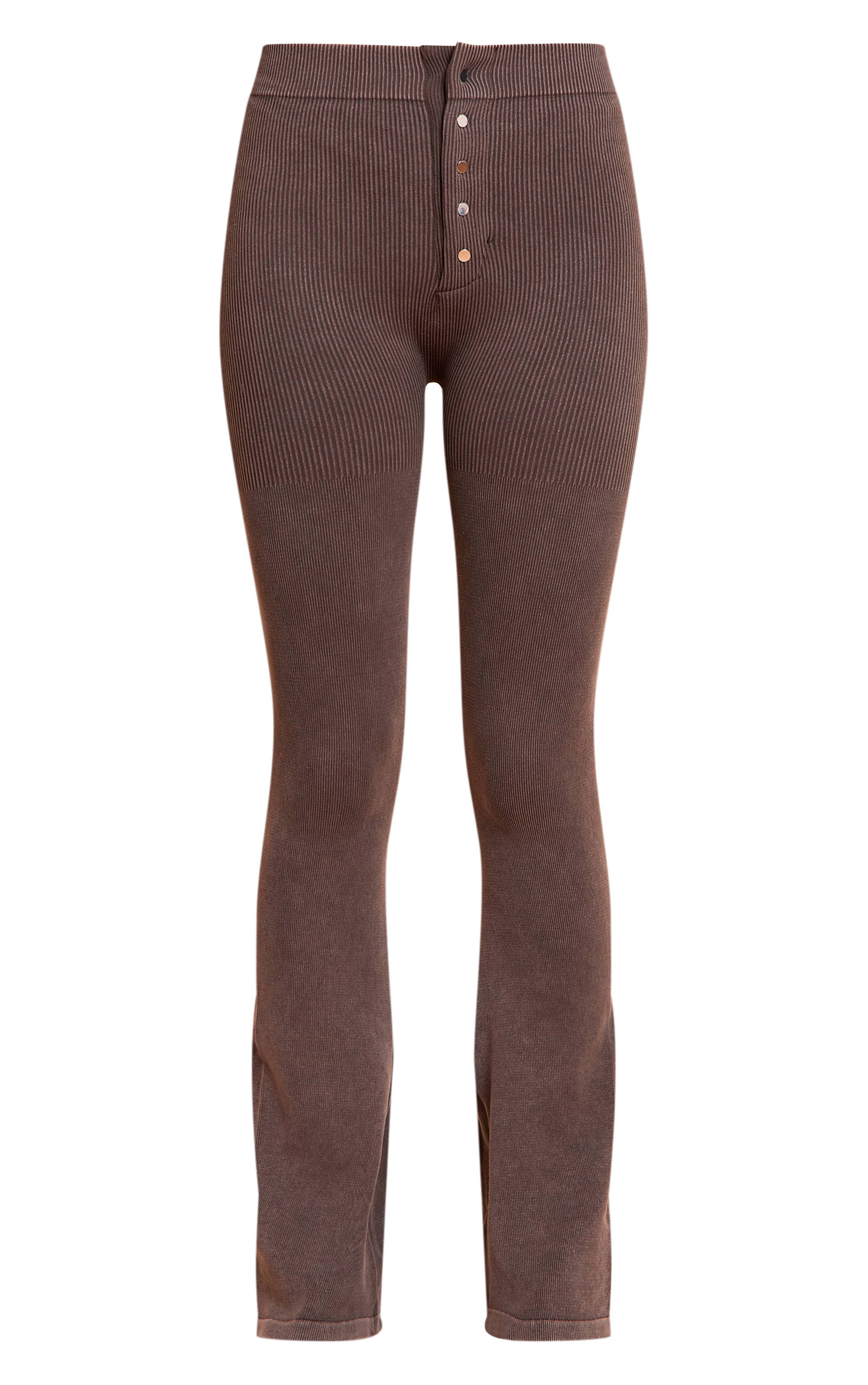 Chocolat Legging Évasé Côtelé Ajusté À Détails Boutons Petite