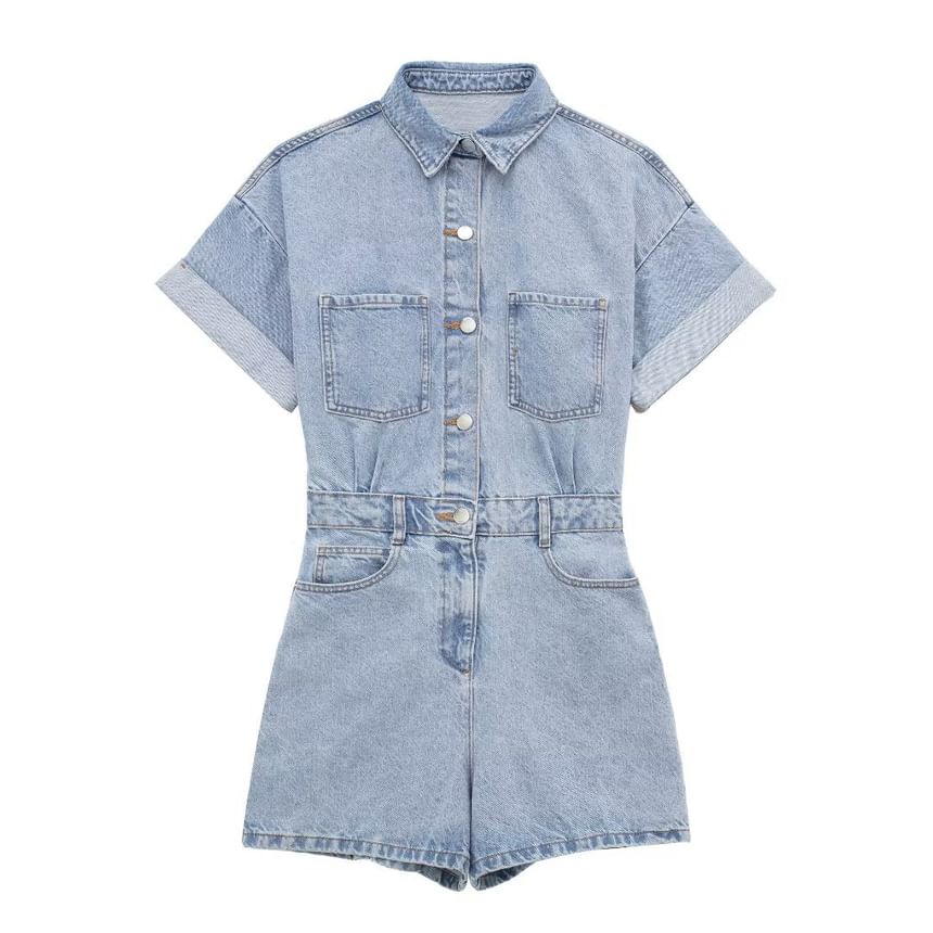 Avauntgardo - Denim romper met korte mouwen en kraag