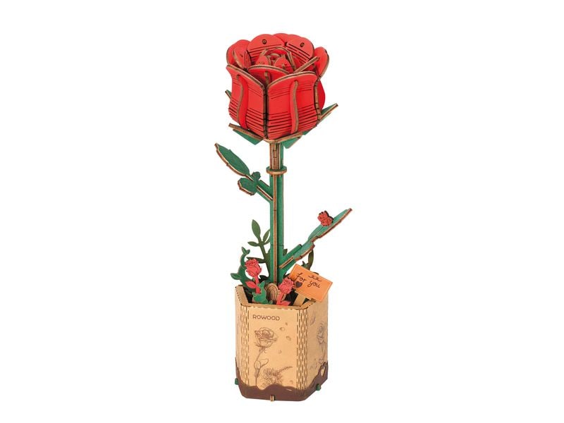 RoboTime Bausatz Red Rose 106-teilig 3D-Puzzle aus lasergeschnittenen Holzteilen