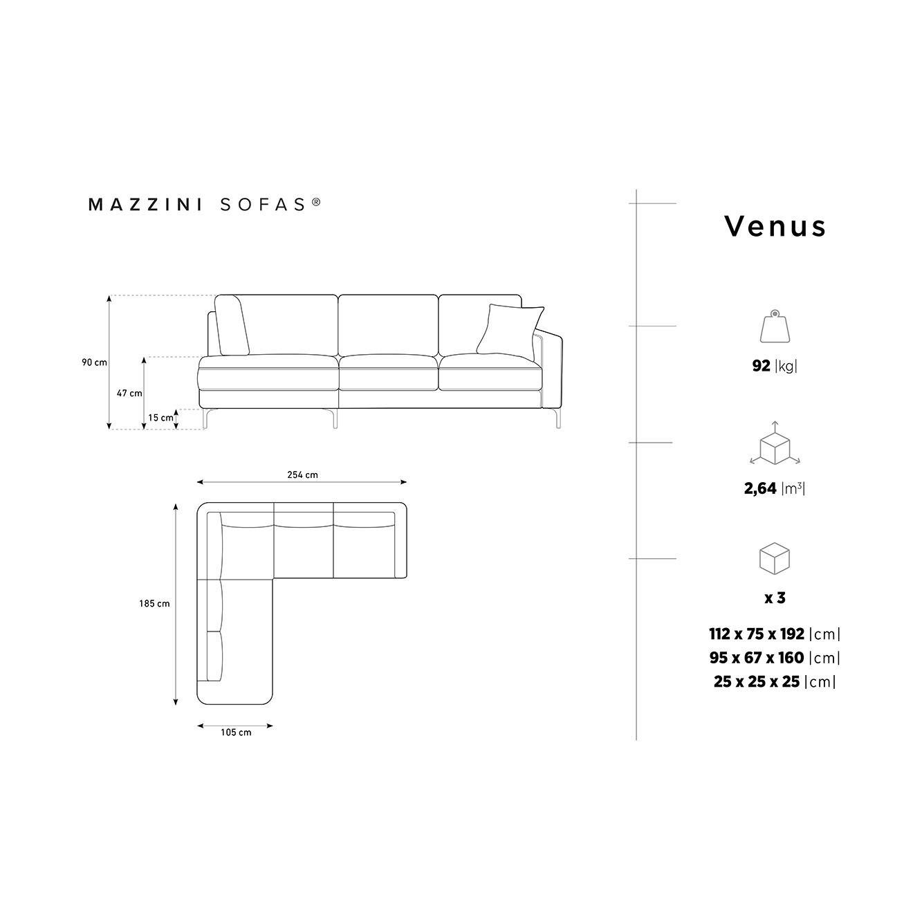 Mazzini Sofas Canapé d'angle Gauche Venus 5 Places gris foncé - 254x185x90 cm