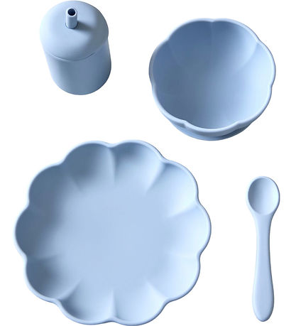 Jack o Juno Geschirr-Set - Silikon - 4 Teile - Poppy - Pale Blue