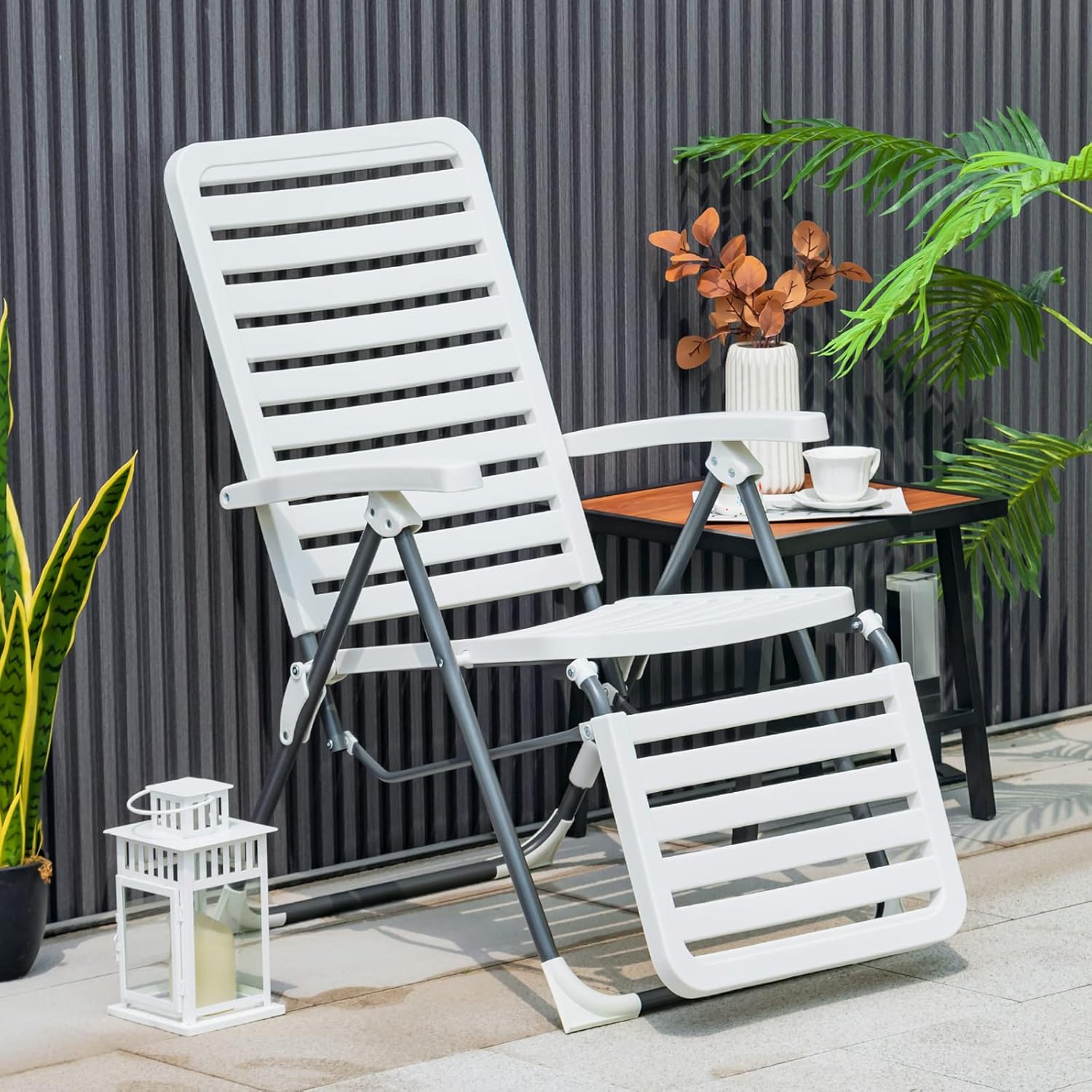 COSTWAY Sonnenliege 2er Set, klappbarer Liegestuhl mit 7-Fach Verstellbarer Rückenlehne, wetterfeste Relaxliege mit Hochlehner, atmungsaktiv, Gartenliege für Garten, Balkon