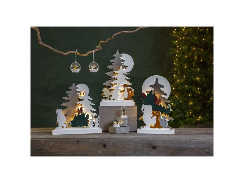 Star Trading Tischdeko Forest Friends, 45 cm, Holz Beleuchteter Wald mit Tieren