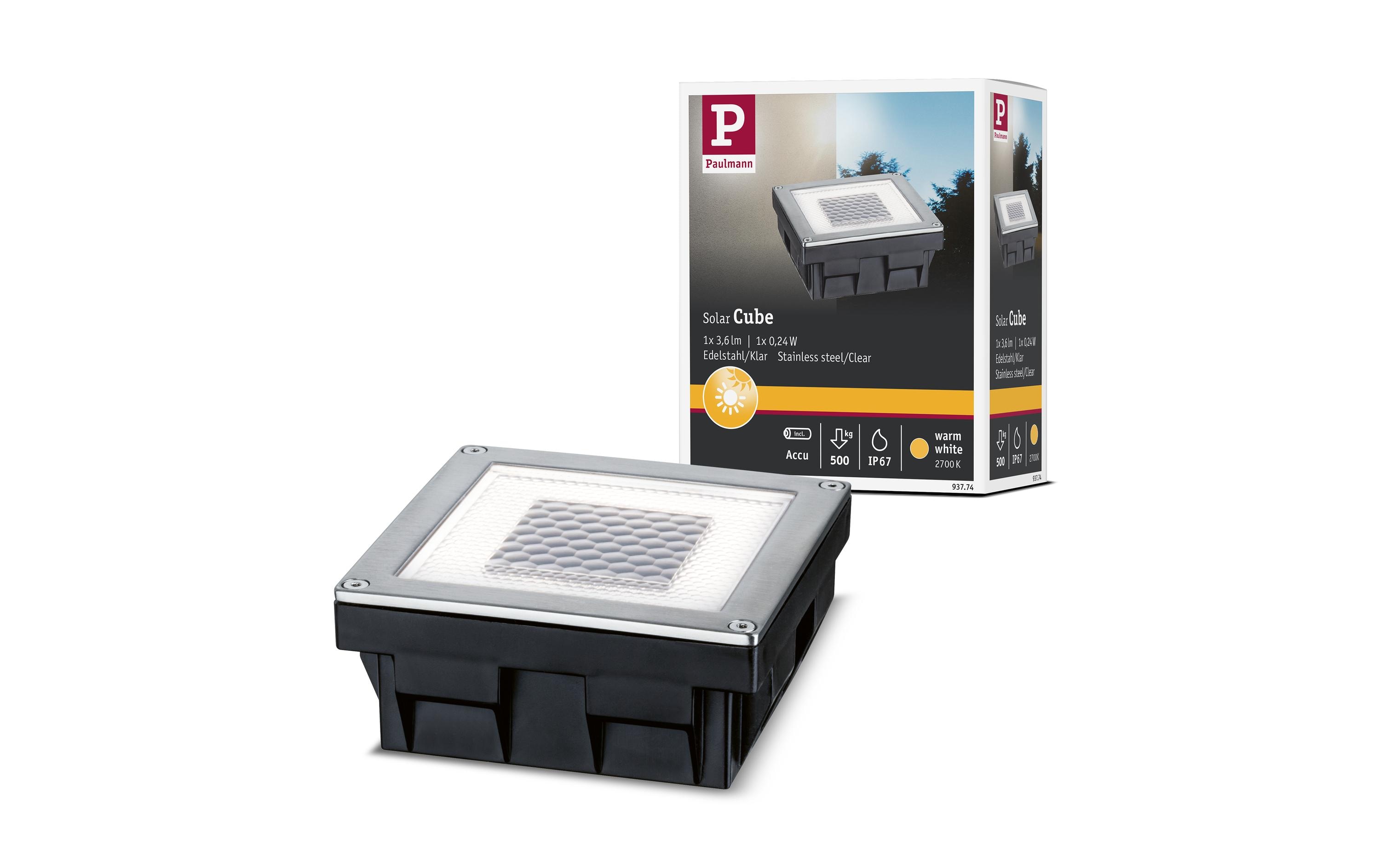 Wegeleuchte LED Solar Cube, 0.24W, 2700K, EdelstahlLED Bodeneinbauleuchte