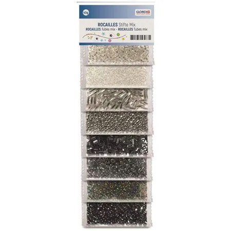 Glorex Rocailles Mix in silber/schwarz, 40 g, 8 Farben einzeln gepackt