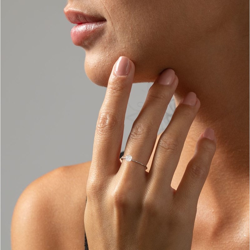 Bague Argent   Breloque Pierre Fine Pierre De Lune Grise