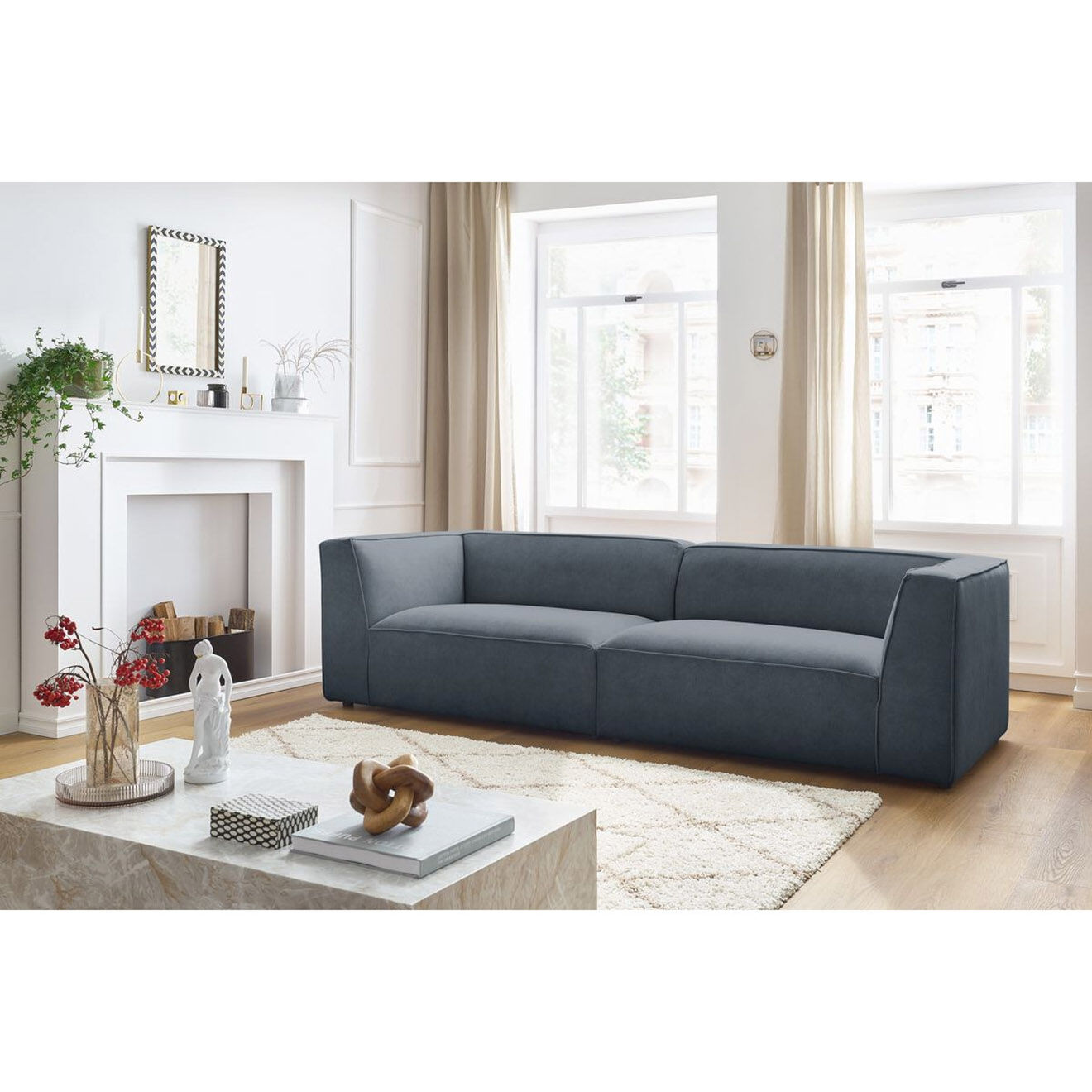 Bobochic Canapé droit fixe 4 places en Velours Molière gris foncé - 273x99x71 cm