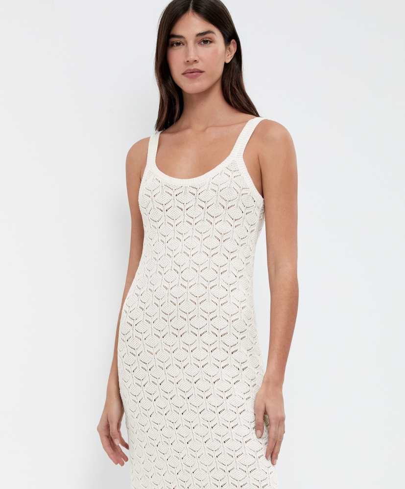 Vestido longo de crochê em algodão