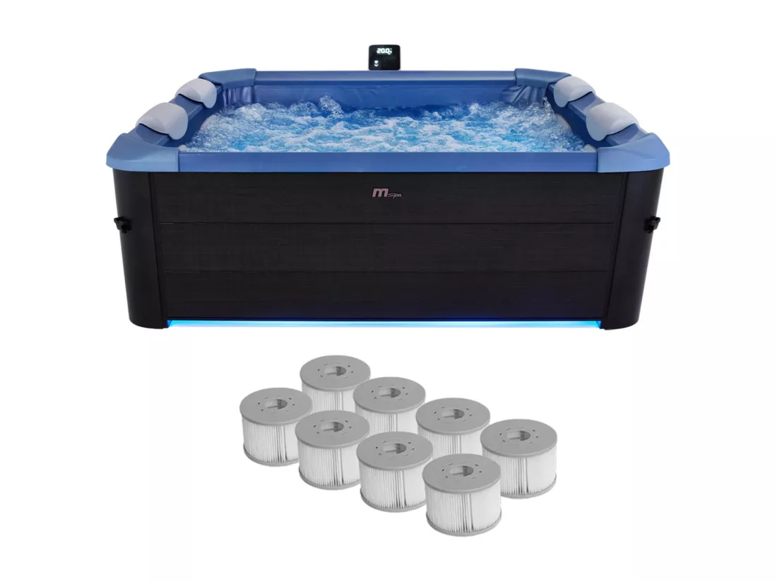 Spa rigide 6 places hydromassages. 4 coussins + 8 filtres + bâche incluse. OSLO SAPPHIRE. L 160 x P 160 x H 65 cm