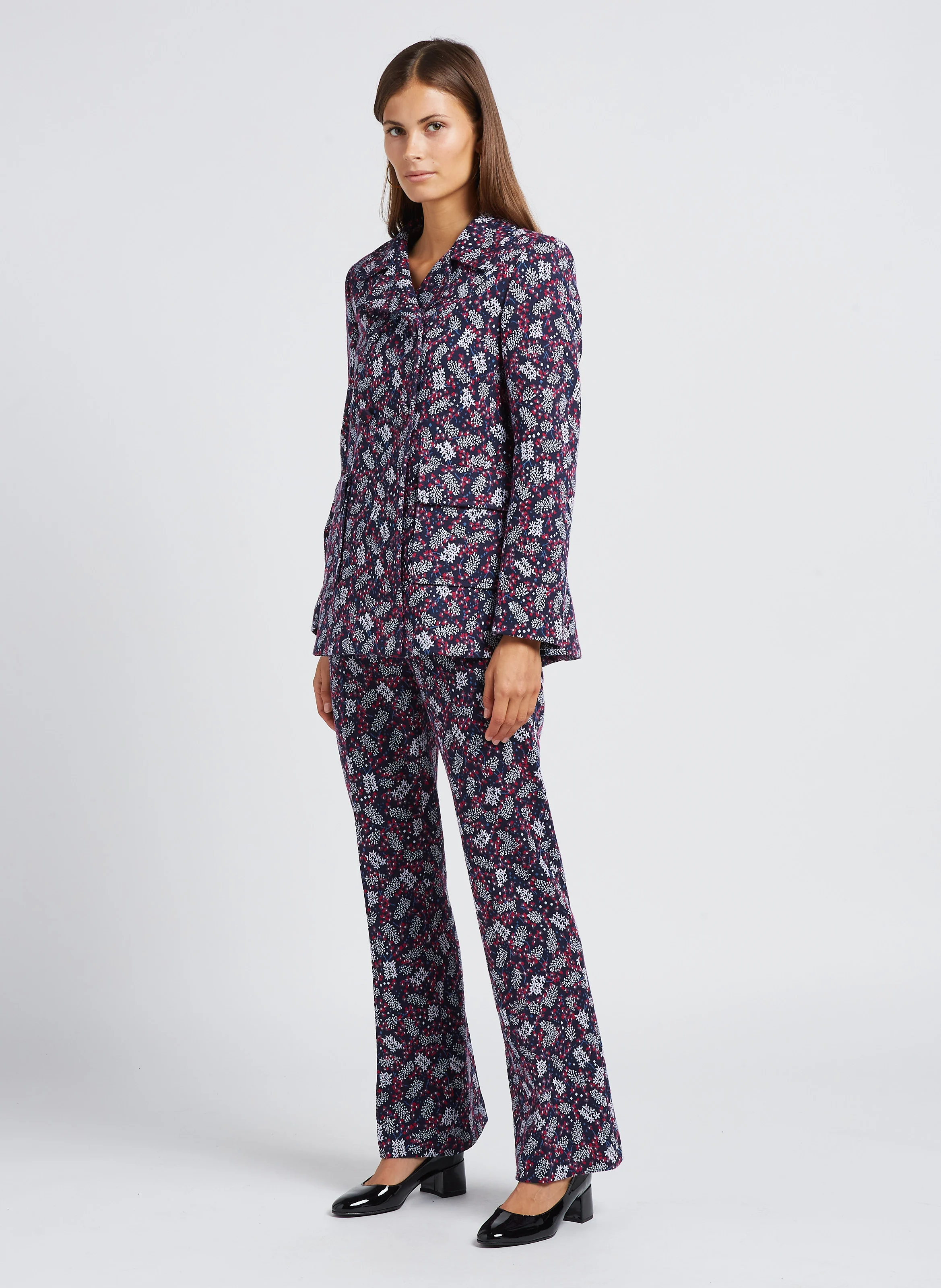 BERYL - Pantalon taille haute en coton mélangé | Bleu
