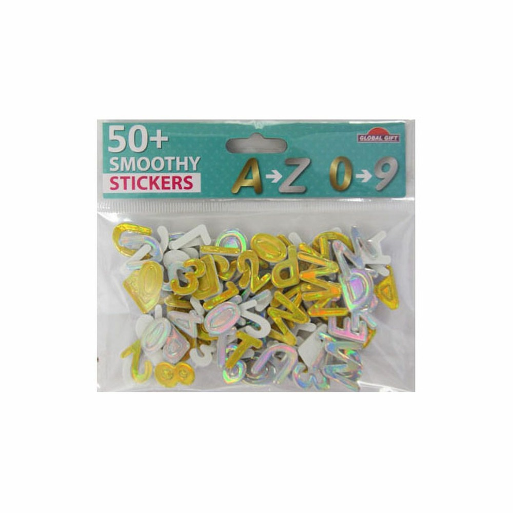 30 autocollants - mousse eva - alphabet & chiffres - dorés et argentés