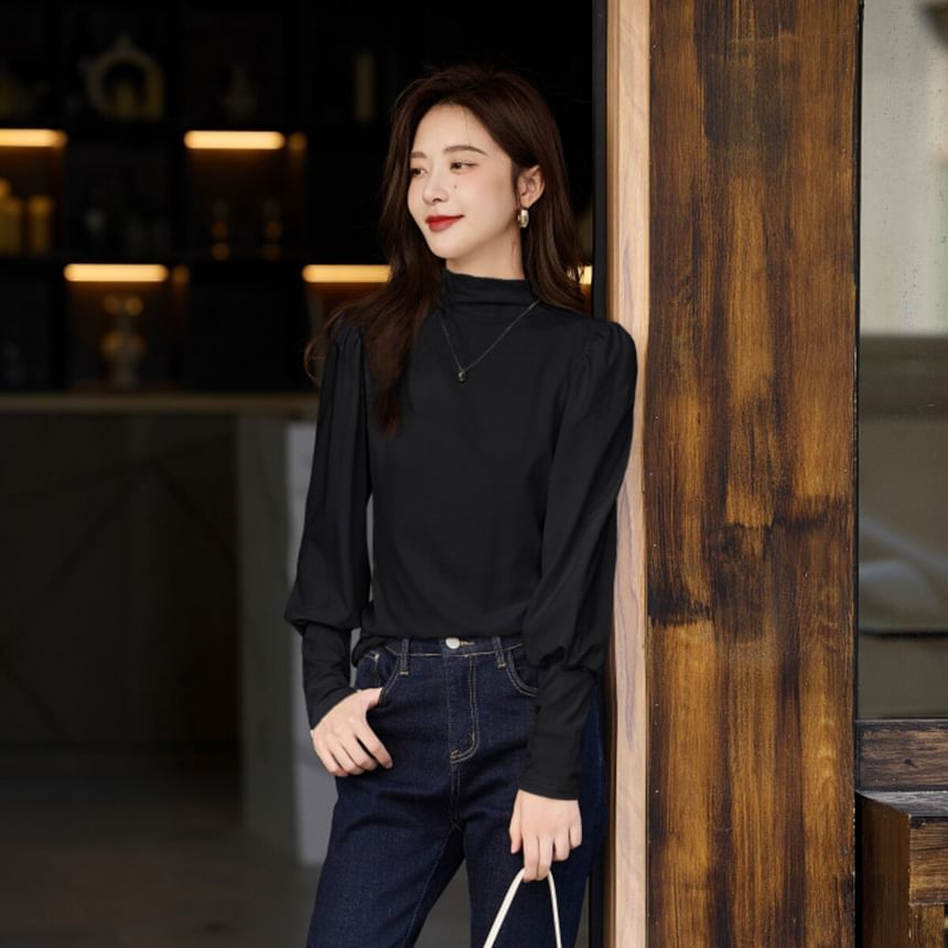 Jeonseon - T-shirt met lange mouwen en mockneck, effen