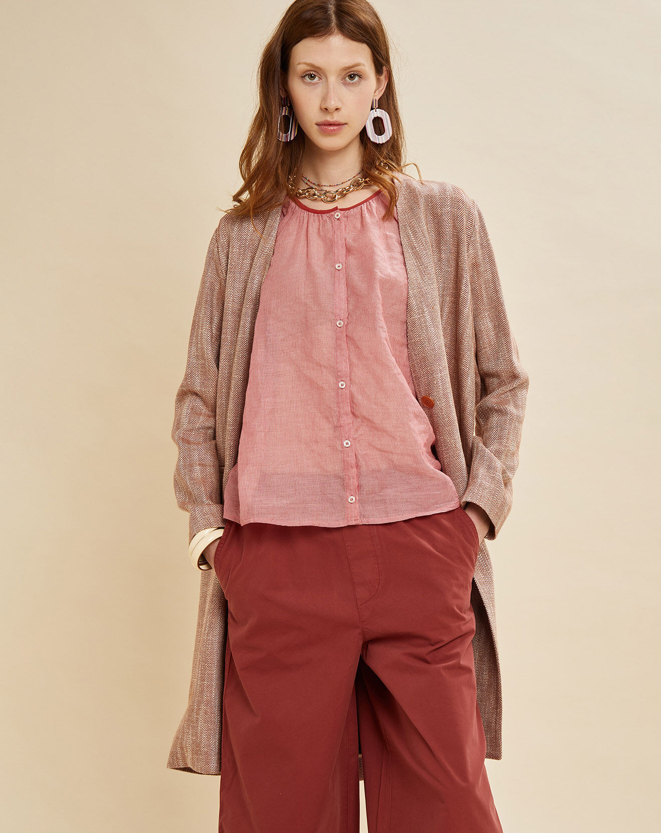 Chloé Stora Manteau en Lin mélangé Martini terre/écru