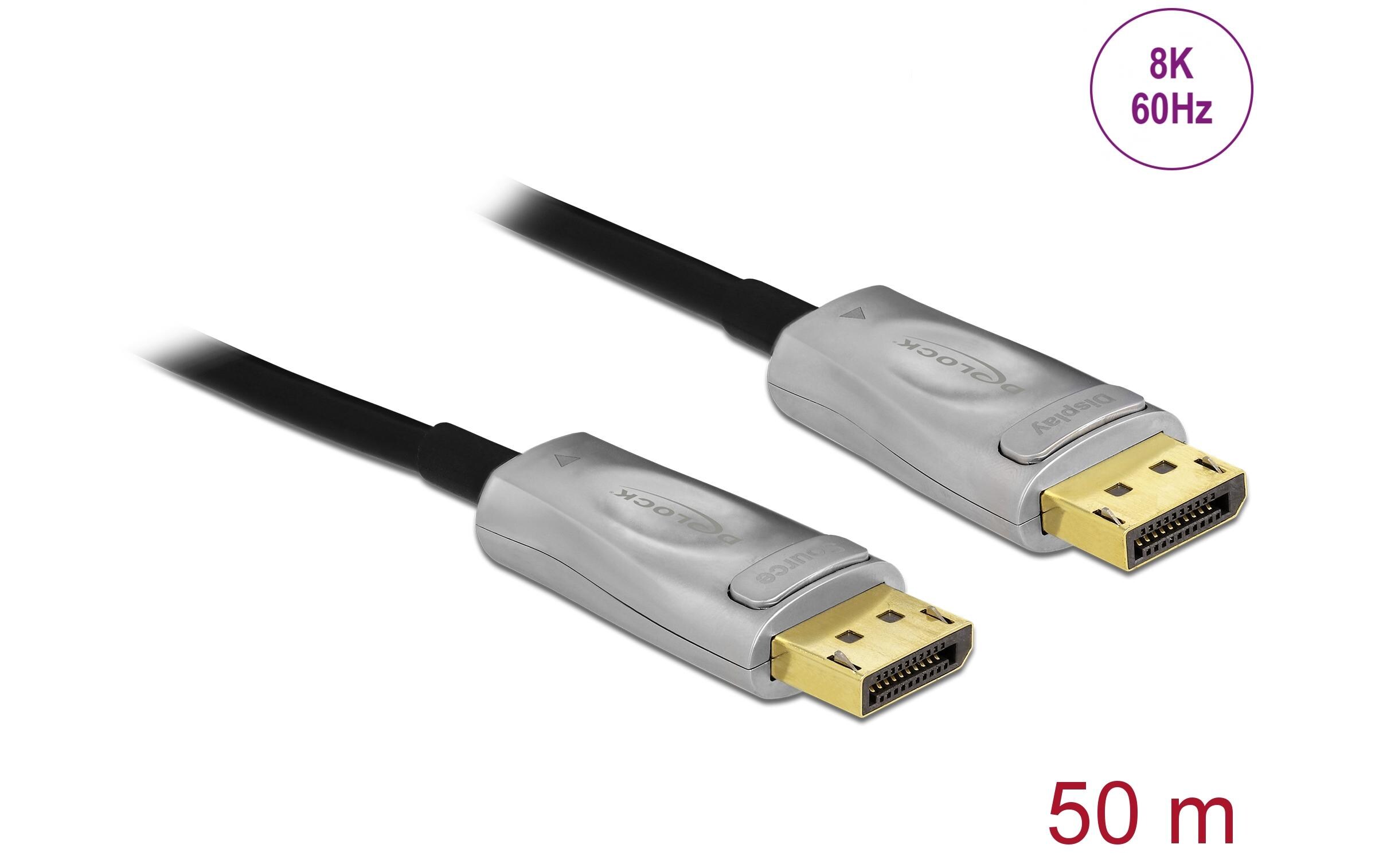 Optisches Kabel DisplayPort - DisplayPort, 50 m, 8K 60 Hz<br>Delock Aktives Optisches Kabel DisplayPort 1.4 8K 50 m