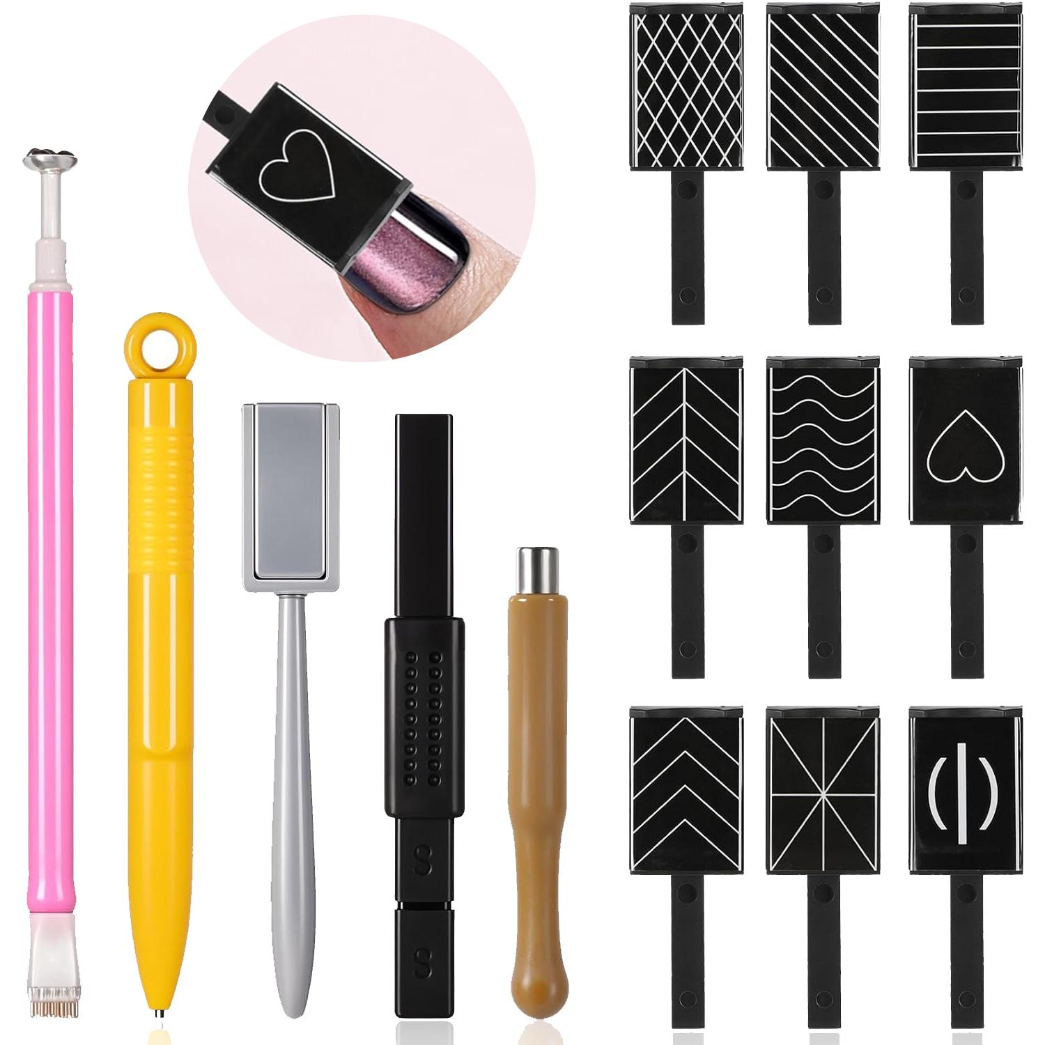 (14-tlg. Set) Nail Art 3D Cat Eye Look Magnet Stift Katzenaugen Nagel Design Werkzeug Set für UV Magnetlack - Bunt
