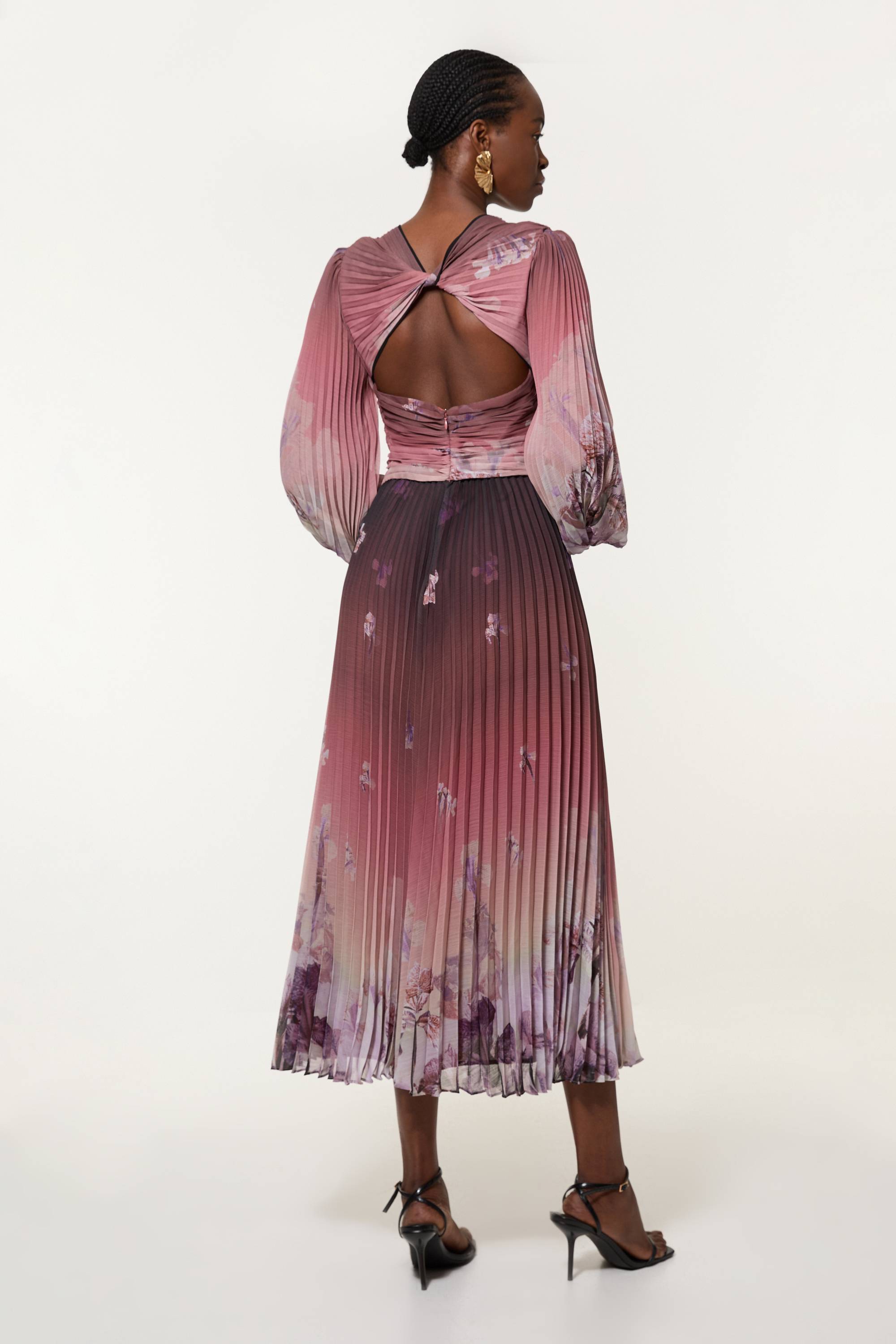 KarenMillen Robe Maxi Tissée À Manches Ballon Florales Et Bordure Plissée Froissée