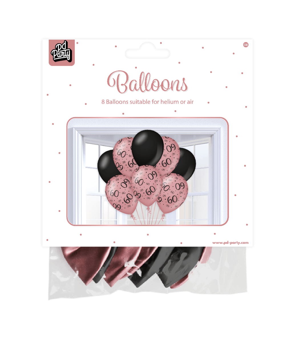 Ballonnen 60 Jaar Rose Zwart 30cm 8st