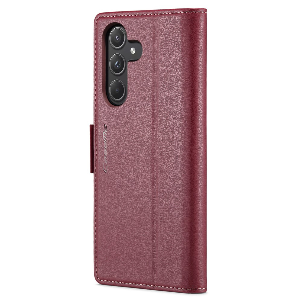 Samsung Galaxy A55 Leder Tasche Flip Wallet Etui mit Kartenfächern Litchi Look (RFID Schutz) - Dunkelrot