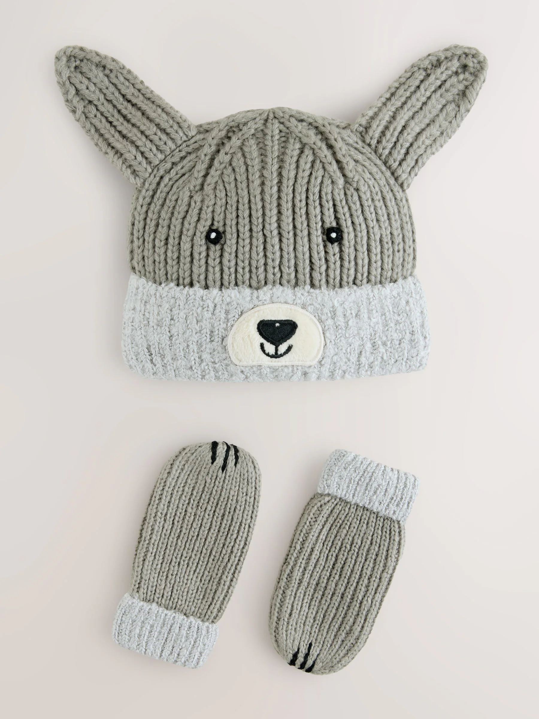 Grijs met hond - Hat & Mittens 2 Piece Set (3mths-6yrs)