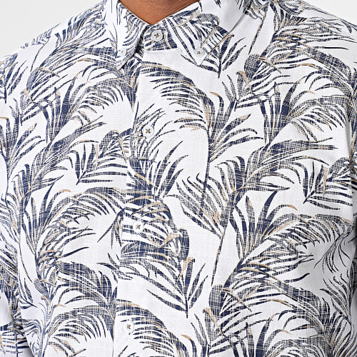 Chemise Manches Longues Floral Blanc Bleu Marine