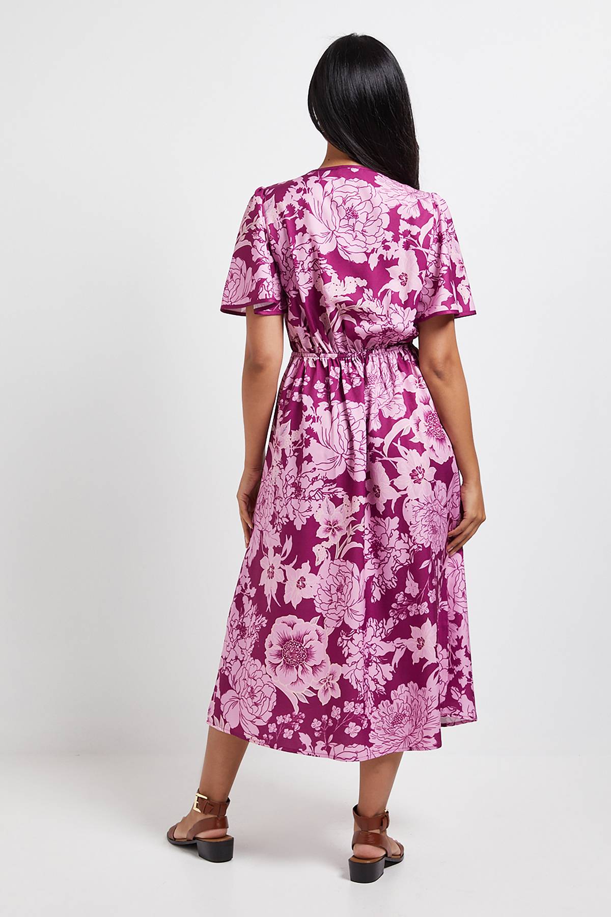 Wallis Robe Midi Petite à Manches Évasées et Fermeture Éclair