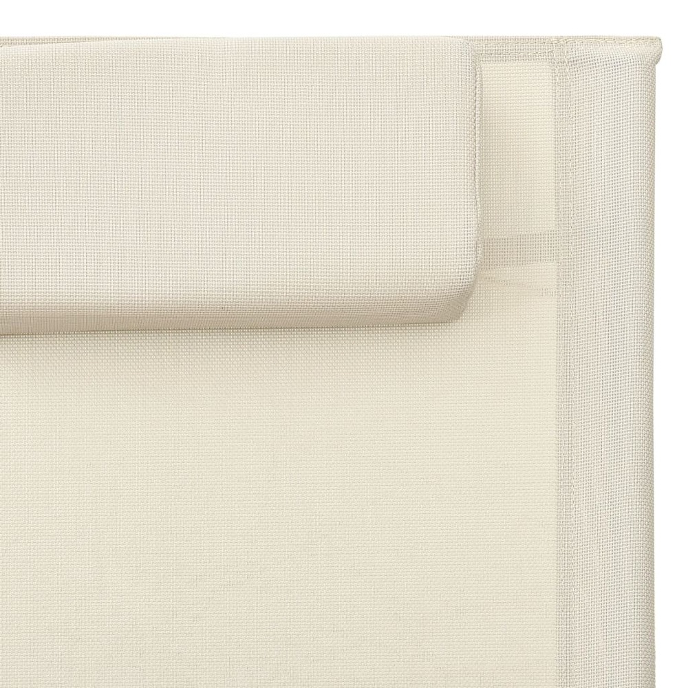 Transat chaise longue bain de soleil lit de jardin terrasse meuble d'extérieur textilène crème et gris