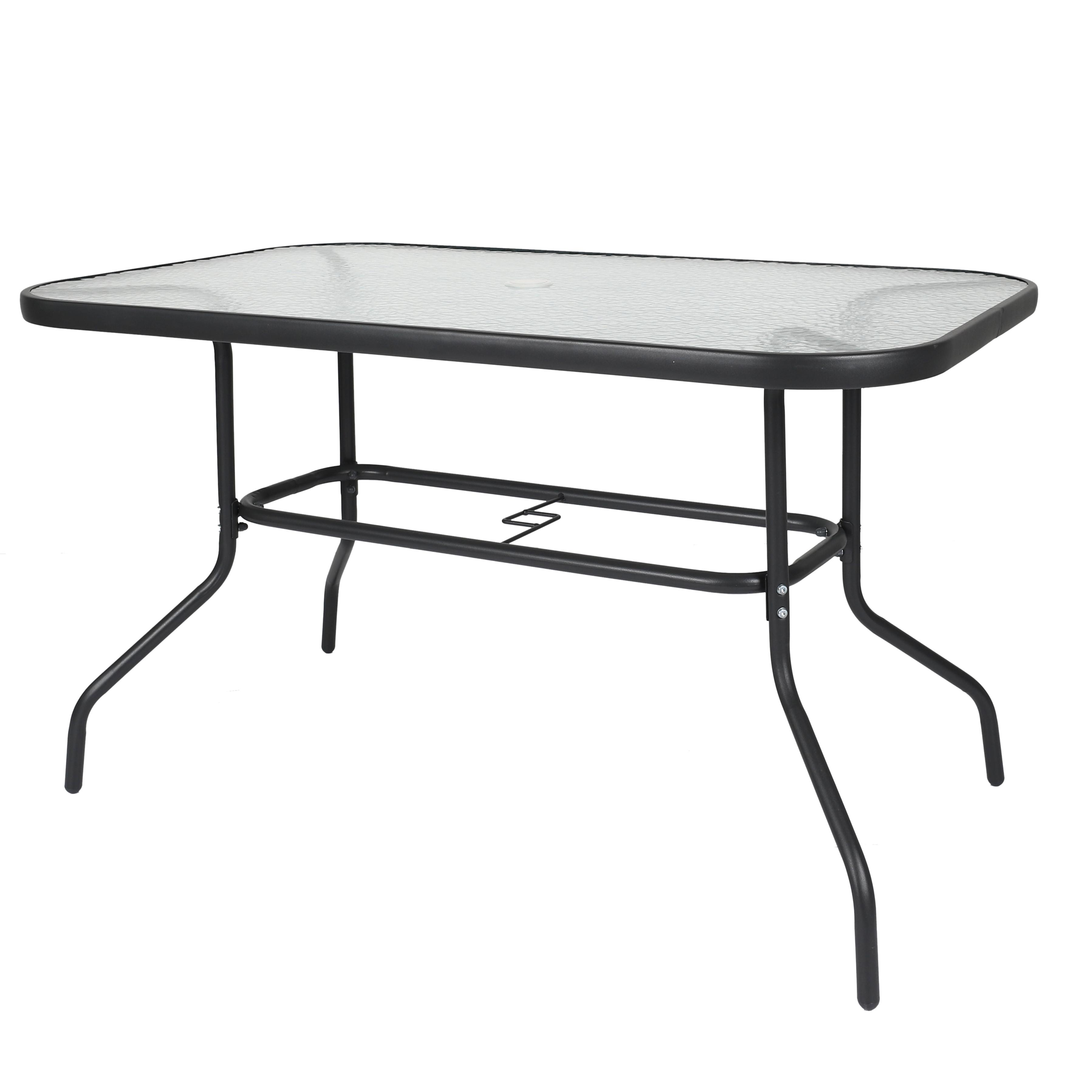 TABLE JARDIN RECTANGULAIRE 4 CHAISES ET PARASOL