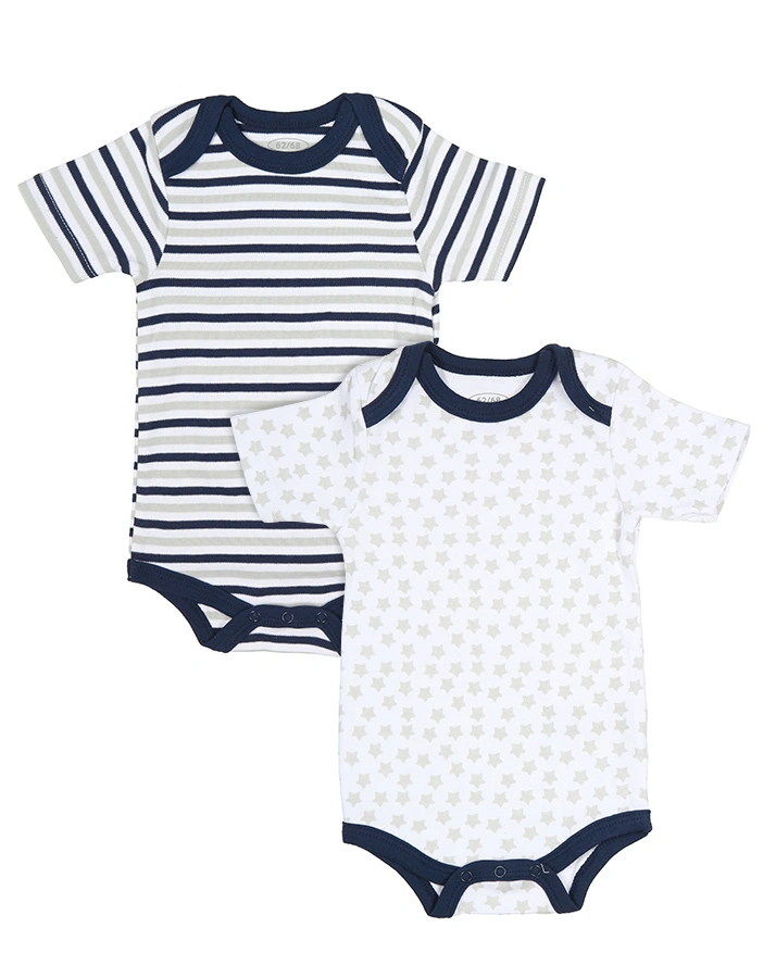 Kurzarm-Body STERNE 2-er Pack in weiß/blau/grau