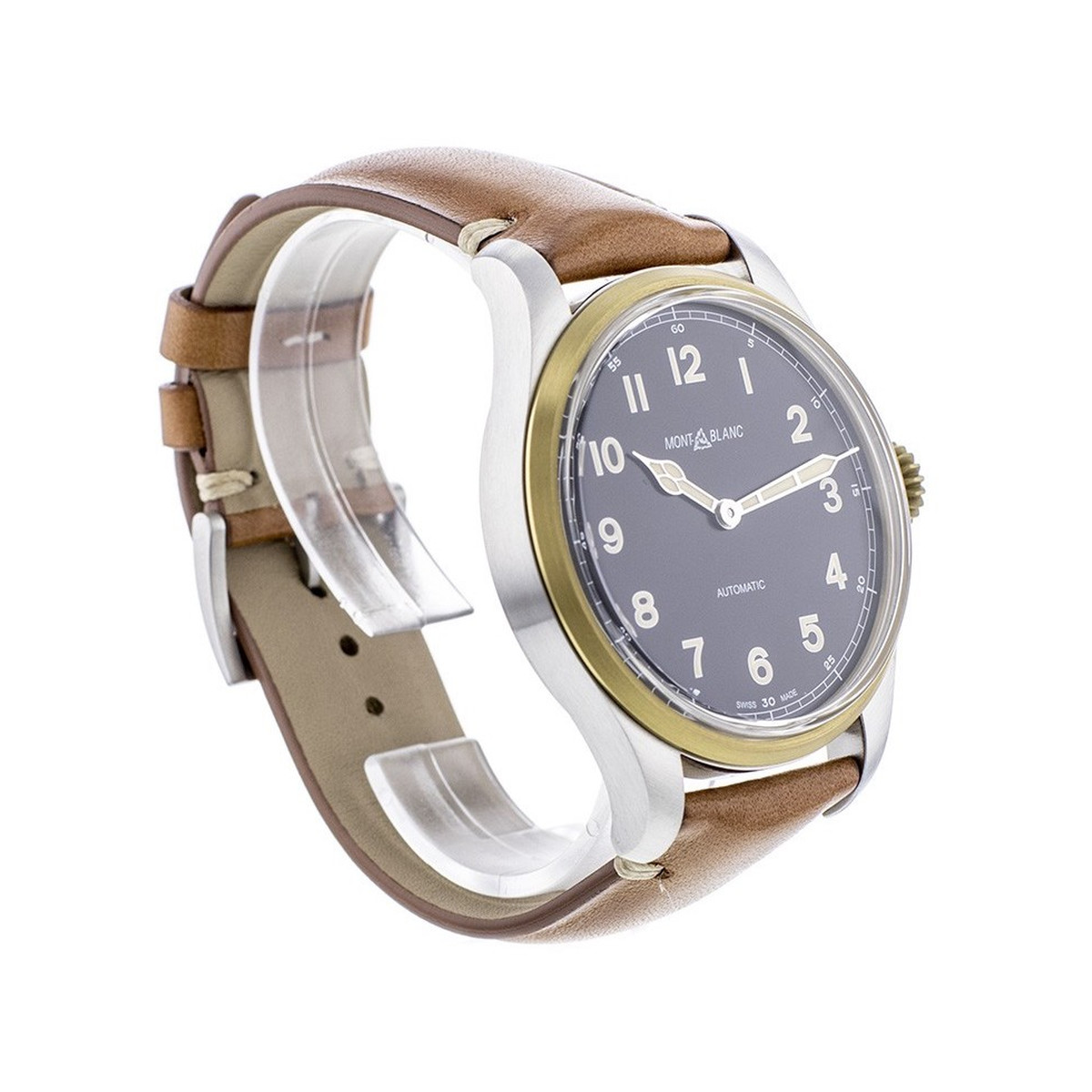 Montre d'occasion Montblanc 1858 homme automatique acier bracelet cuir marron