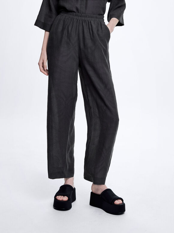 Calça reta em jacquard - Cinza