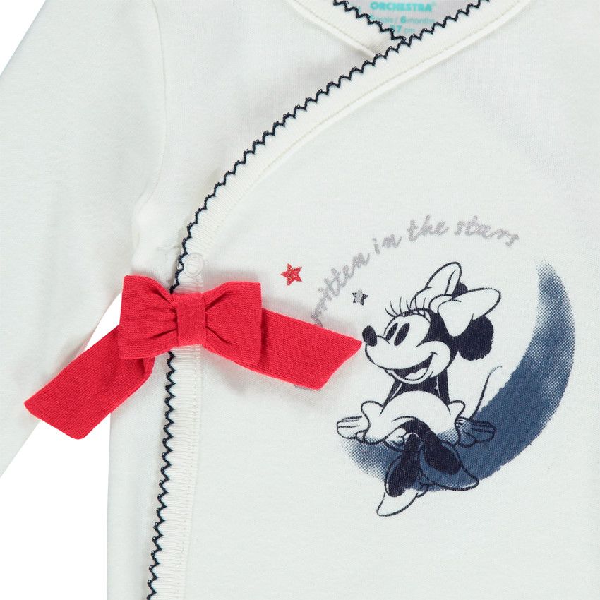 Body manches longues en coton print Minnie avec noeud - Ecru