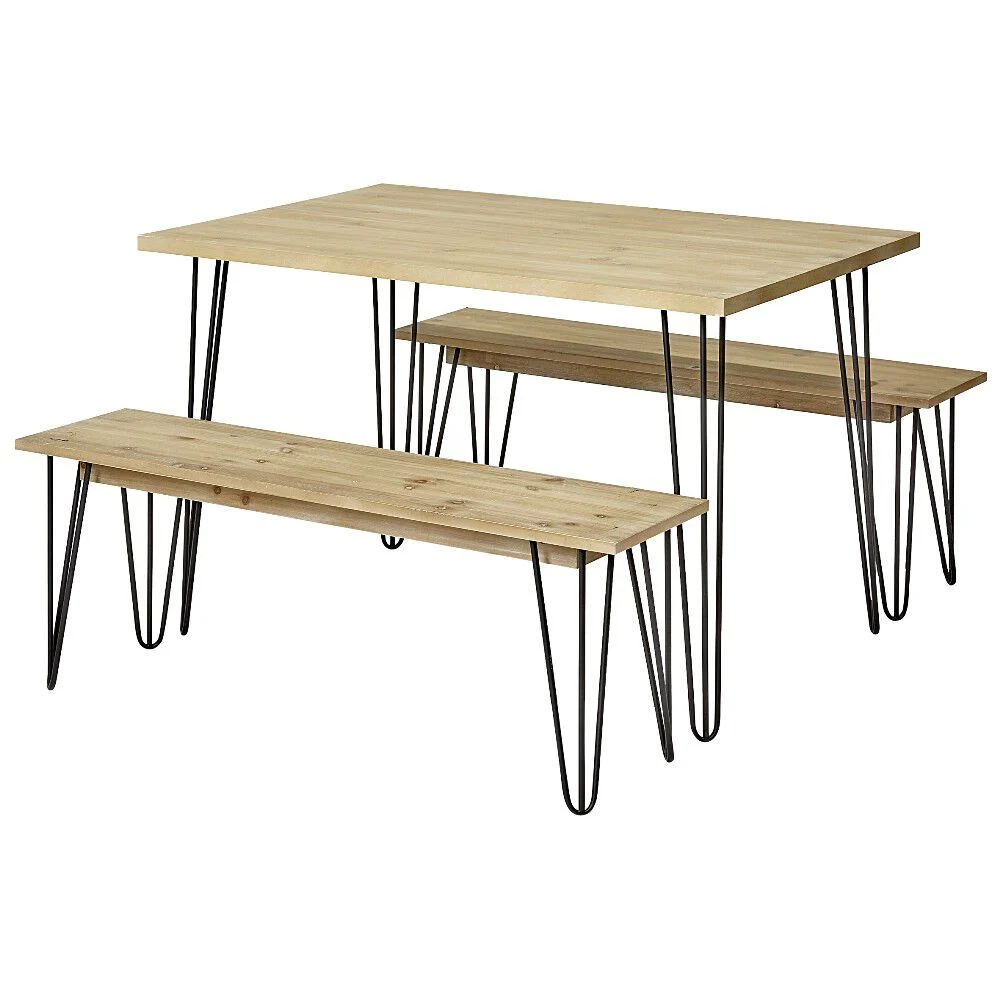 Ensemble repas 4 personnes table et banc x2 métal et bois