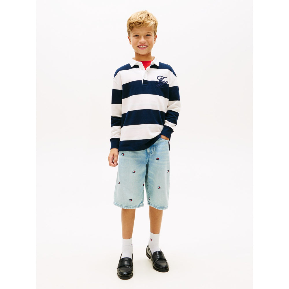Køb Tommy Hilfiger Dark Night Navy Stripe Th Script Graphic Rugby Polo Ls