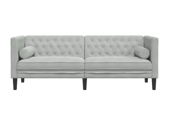 Canapé Chesterfield avec traversins 3 places gris clair velours