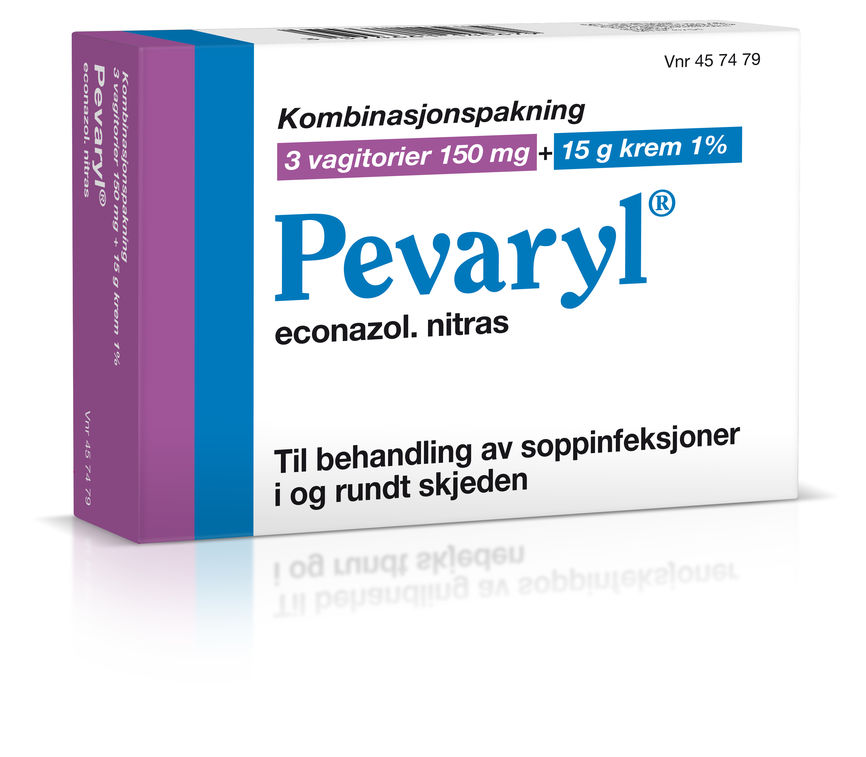 Pevaryl Kombinasjonspakning Vagitorie 150 mg/Krem 1 %