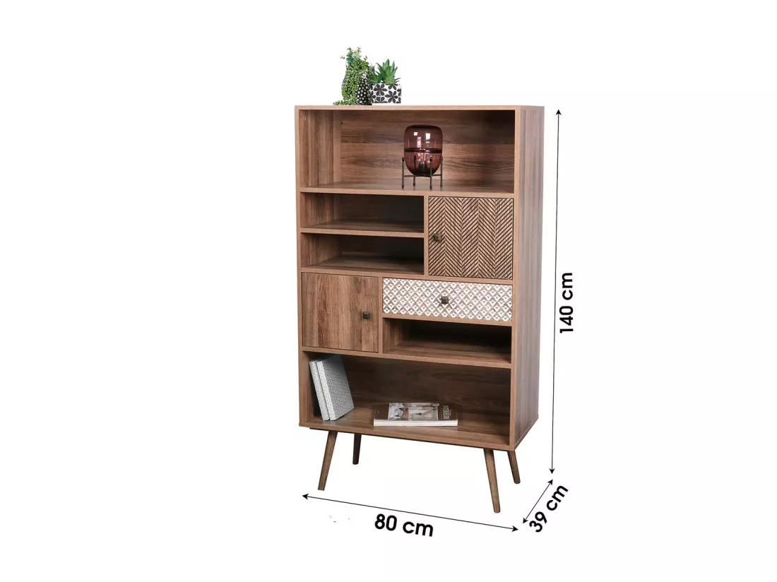 Bibliothèque ALTA coloris chêne clair avec 2 portes et 1 tiroir – Design scandinave et rangement pratique