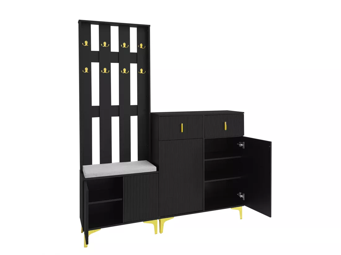 Ensemble vestiaire - avec crochets、banc à chaussures et un casier - Noir