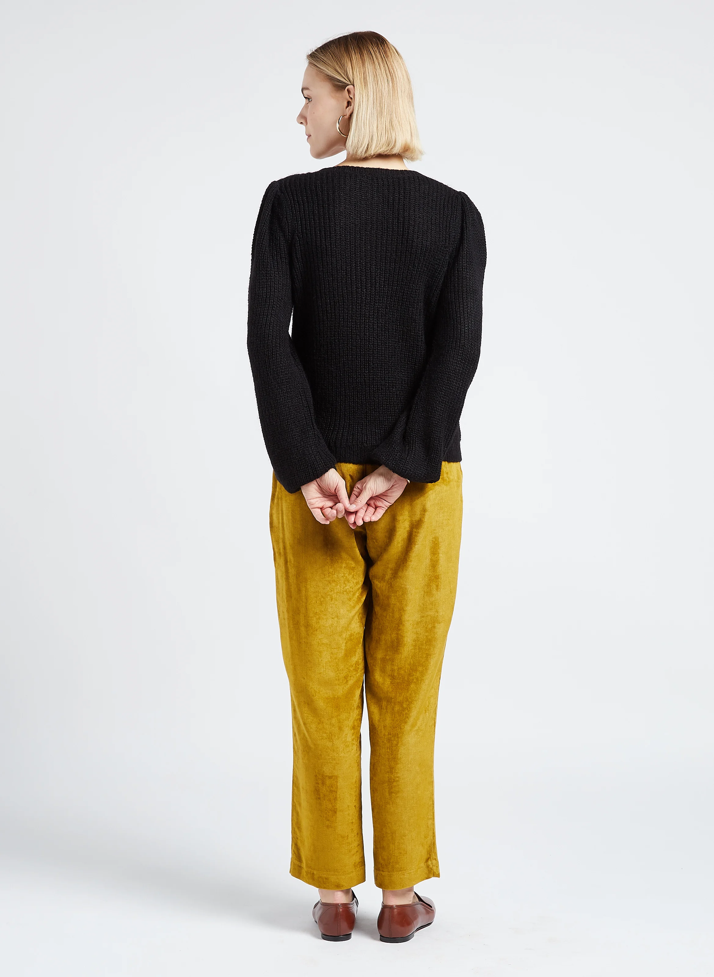 Pantalon fluide en velours côtelé| Vert