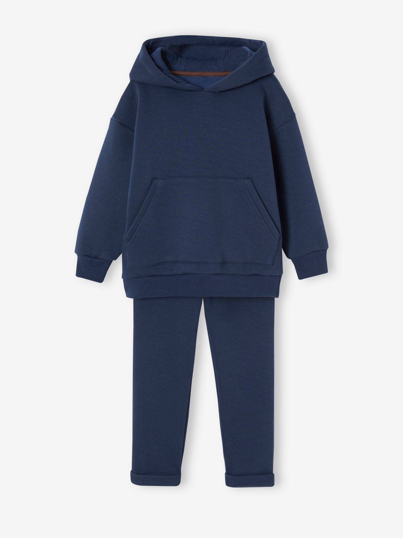 Conjunto de agasalho azul escuro para menino: moletom com capuz + calça de moletom