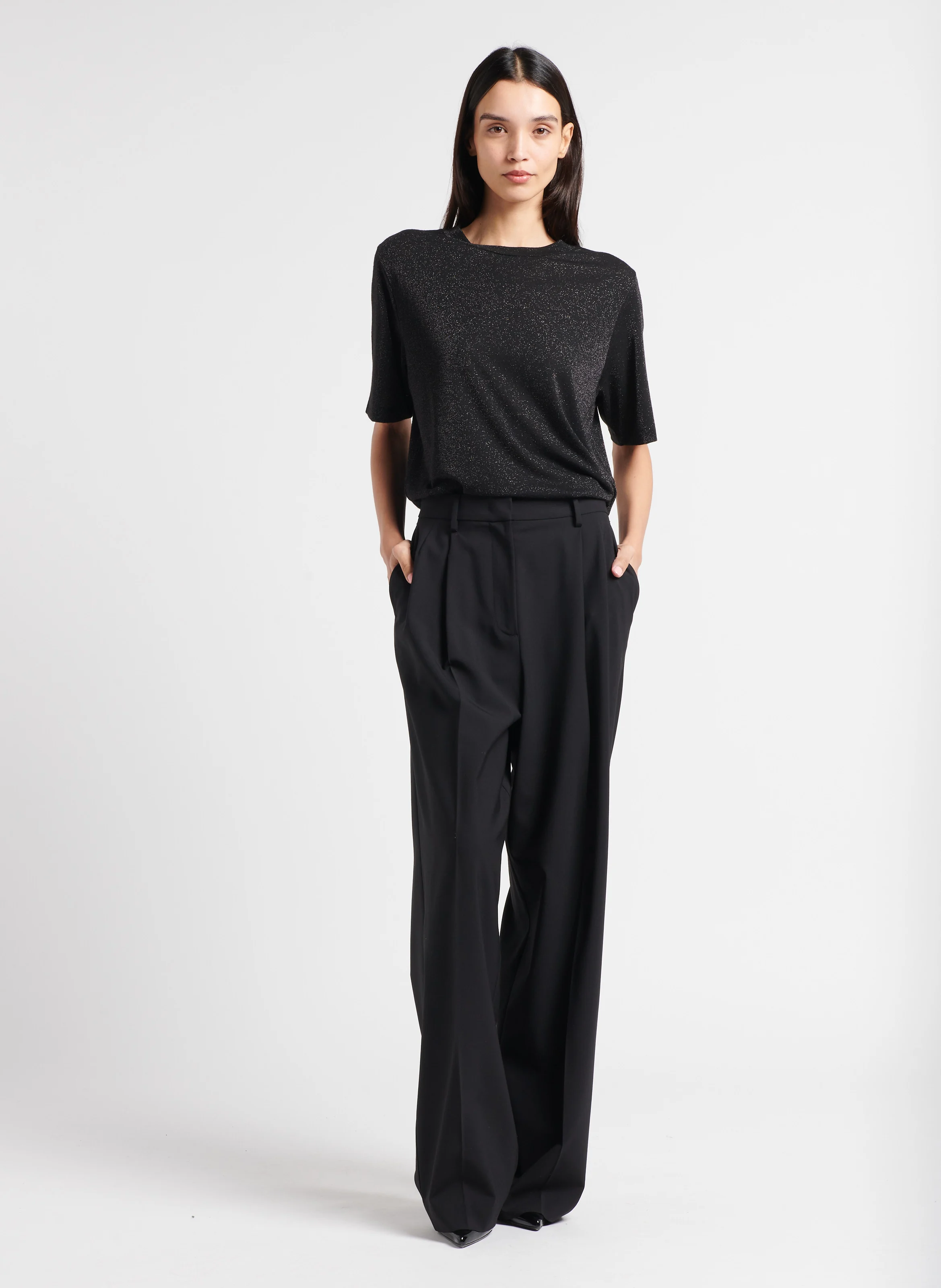 IORA - Tee-shirt col rond pailleté | Gris
