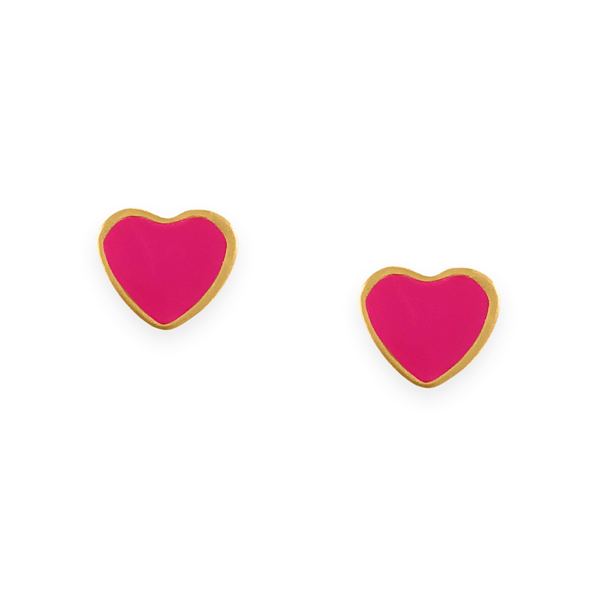 Boucles d'oreilles coeur en acier doré et émail fushia