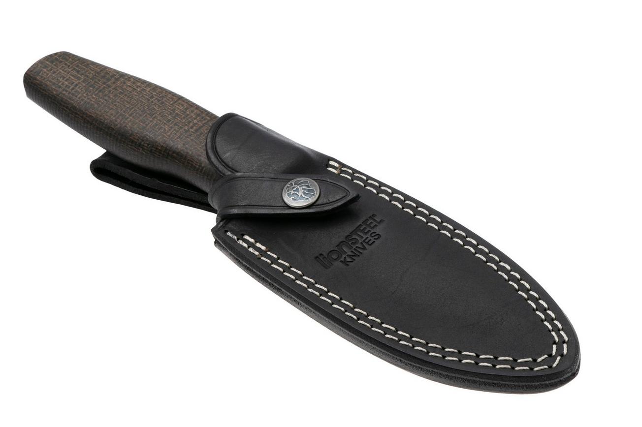 LionSteel Acha AH B BLG Blackwashed M390, Green Burlap Micarta, Black Titanium Guard, vaststaand mes