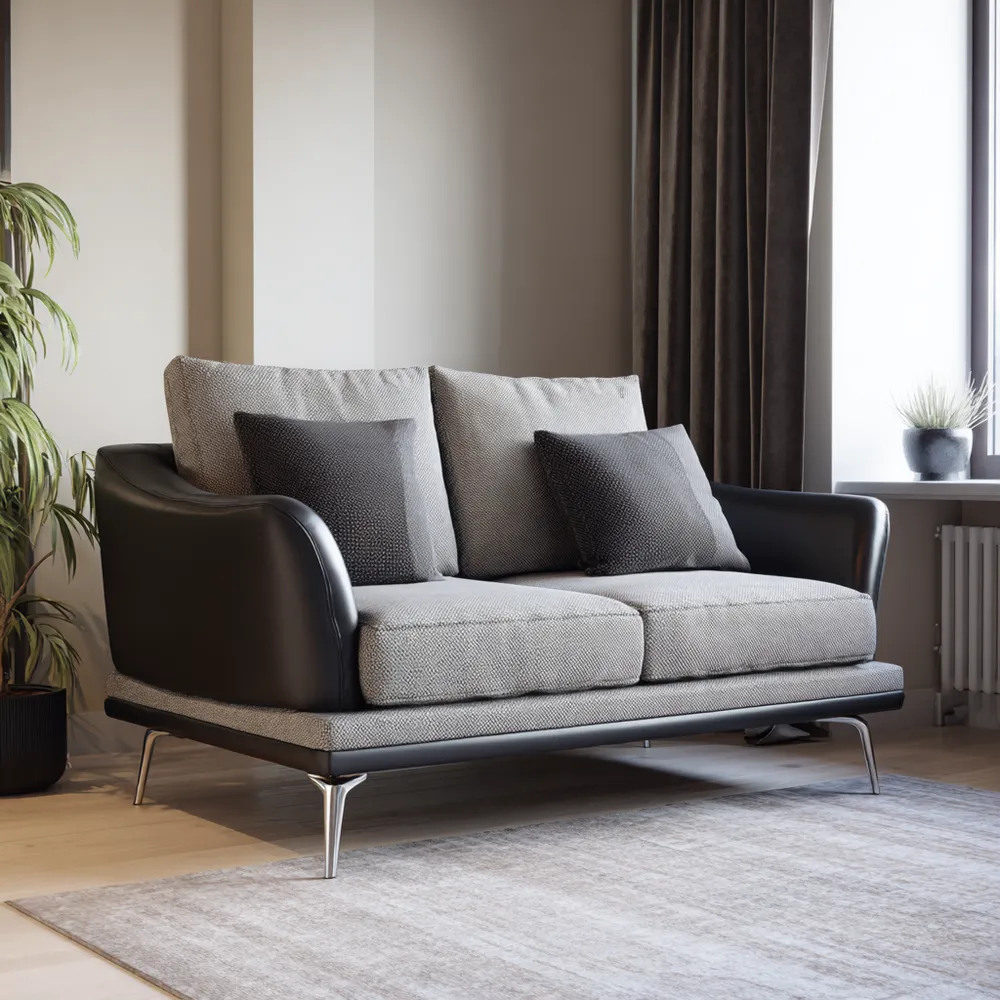 2-Sitzer-Sofa Stoff Leder 150x85x80 cm – Grau/Schwarz – Modernes Design
