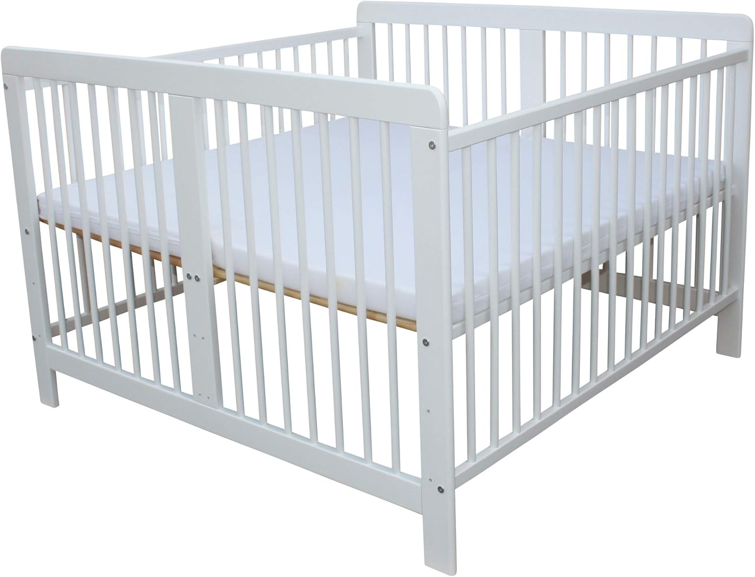 Zwillingsbett Zwillingskinderbett Kinderbett für Zwillinge Doppelbett massiv Weiss mit 2 Matratzen 120x120cm